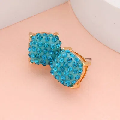 Fashnzfab Stone Embellished Square Stud Earrings - Blue
