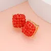Fashnzfab Stone Embellished Square Stud Earrings - Red In Red