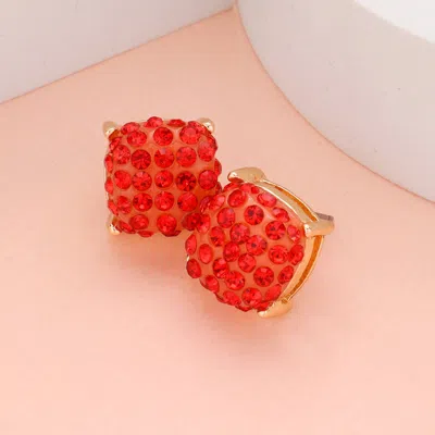 Fashnzfab Stone Embellished Square Stud Earrings - Red