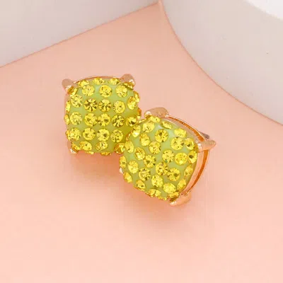 Fashnzfab Stone Embellished Square Stud Earrings In Yellow