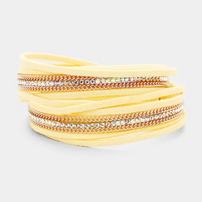 Fashnzfab Stone Embellished Suede Multi Strand Wrap Magnetic Bracelet Cream, Rose Gold