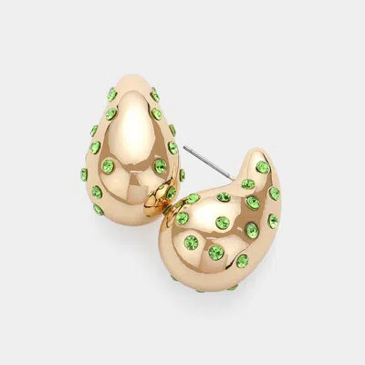 Fashnzfab Stone Embellished Teardrop Earrings - Gold, Green In Blue