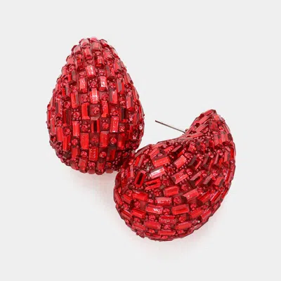 Fashnzfab Stone Embellished Teardrop Earrings - Red