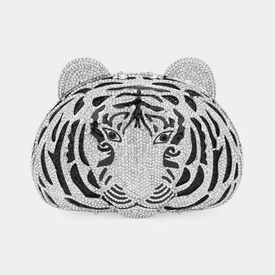 Fashnzfab Stone Embellished Tiger Evening Clutch Bag In Silver