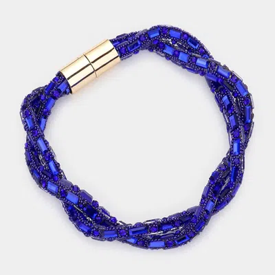 Fashnzfab Stone Embellished Twisted Magnetic Bracelet Royal Blue