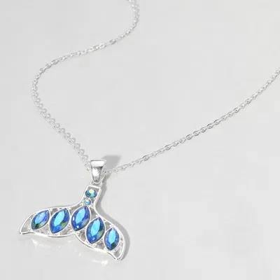 Fashnzfab Stone Embellished Whale Tale Pendant Necklace In Metallic