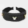 Fashnzfab Stone Embellished Woven Straw Headband In Black