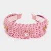 Fashnzfab Stone Embellished Woven Straw Headband In Pink