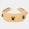 Fashnzfab Stone Embellished Woven Straw Headband In Sand
