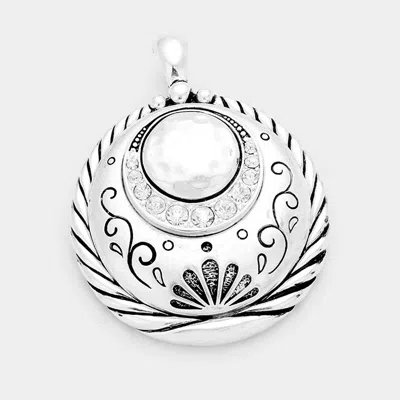 Fashnzfab Stone Embossed Antique Magnetic Pendant - Multi, Silver