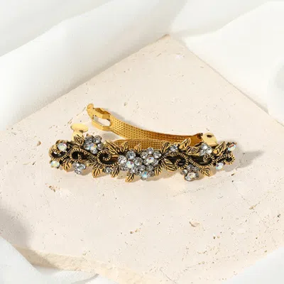 Fashnzfab Stone Flower Cluster Vine Barrette In Gold