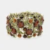 Fashnzfab Stone Flower Leaf Cluster Evening Cuff Bracelet Antique Gold, Brown In Multi