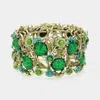 Fashnzfab Stone Flower Leaf Cluster Evening Cuff Bracelet Antique Gold, Green In Green