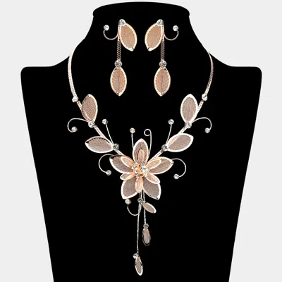 Fashnzfab Stone Mesh Flower Leaf Bib Necklace In Multi