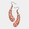 Fashnzfab Stone Metal Feather Dangle Earrings - Coral In Pink