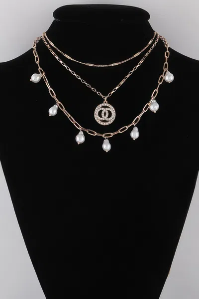 Fashnzfab Stone N Oo Chain Necklace In Gold