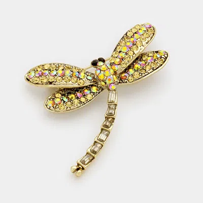 Fashnzfab Stone Pave Dragonfly Pin Brooch In Orange