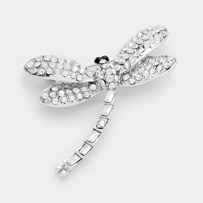 Fashnzfab Stone Pave Dragonfly Pin Brooch In Silver