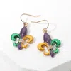 Fashnzfab Stone Pave Enamel Fleur De Lis Dangle Earrings - Gold, Multi In Multi