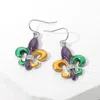 Fashnzfab Stone Pave Enamel Fleur De Lis Dangle Earrings In Multi