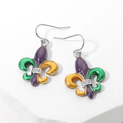 Fashnzfab Stone Pave Enamel Fleur De Lis Dangle Earrings In Multi