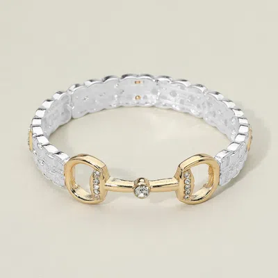 Fashnzfab Stone Pave Horsebit Accent Stretch Bracelet In Silver