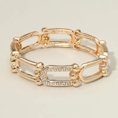 Fashnzfab Stone Pave Industrial Link Stretch Bracelet In Gold