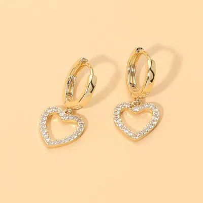 Fashnzfab Stone Pave Open Heart Charm Drop Dangle Huggie Hoop Earrings In Gold