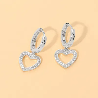Fashnzfab Stone Pave Open Heart Charm Drop Dangle Huggie Hoop Earrings In Multi