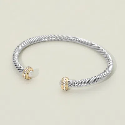 Fashnzfab Stone Pave Pearl Tip Twisted Cable Cuff Bracelet In Multi