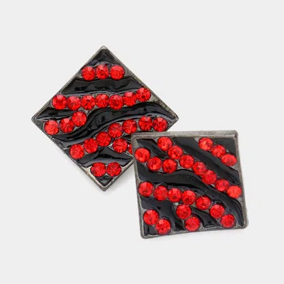 Fashnzfab Stone Paved Abstract Patterned Rhombus Stud Earrings In Black