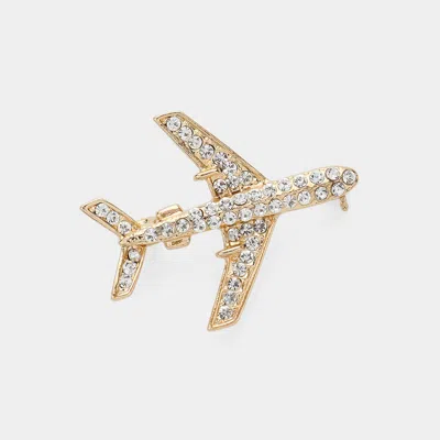 Fashnzfab Stone Paved Airplane Pin Brooch In Multi