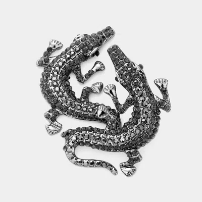 Fashnzfab Stone Paved Alligator Evening Earrings - Black Diamond In Multi