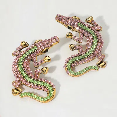 Fashnzfab Stone Paved Alligator Evening Earrings In Multi