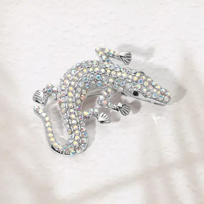 Fashnzfab Stone Paved Alligator Pin Brooch In Silver