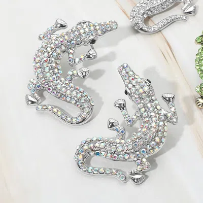 Fashnzfab Stone Paved Alligator Statement Earrings In Multi