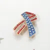 Fashnzfab Stone Paved American Usa Flag Bow Brooch In Gold