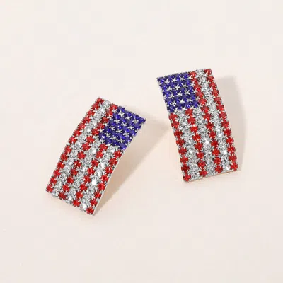 Fashnzfab Stone Paved American Usa Flag Earrings In Multi