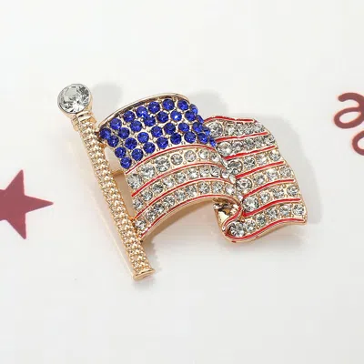 Fashnzfab Stone Paved American Usa Flag Pin Brooch In Gold