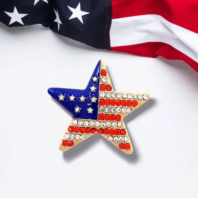 Fashnzfab Stone Paved American Usa Flag Star Pin Brooch In Gold