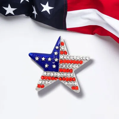 Fashnzfab Stone Paved American Usa Flag Star Pin Brooch In Multi