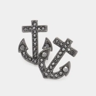 Fashnzfab Stone Paved Anchor Stud Earrings In Black