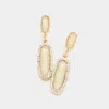 Fashnzfab Stone Paved Around Oval Dangle Earrings - Brown, Gold In Gold