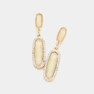 Fashnzfab Stone Paved Around Oval Dangle Earrings - Brown, Gold