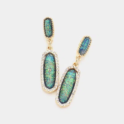 Fashnzfab Stone Paved Around Oval Dangle Earrings - Gold, Navy