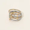 Fashnzfab Stone Paved Band Accent Multi Layered Link Band Ring In Gold