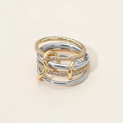 Fashnzfab Stone Paved Band Accent Multi Layered Link Band Ring In Gold