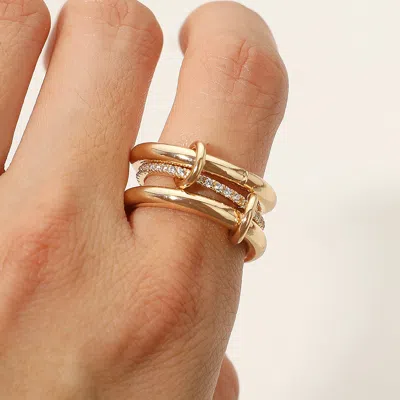 Fashnzfab Stone Paved Band Accent Triple Link Band Ring In Gold
