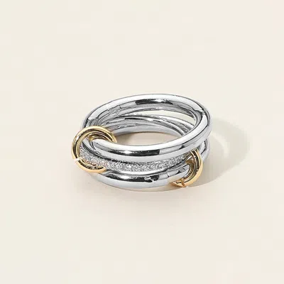 Fashnzfab Stone Paved Band Accent Triple Link Band Ring In Silver