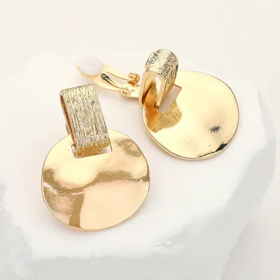 Fashnzfab Stone Paved Bar Metal Circle Doorknocker Clip On Earrings In Gold